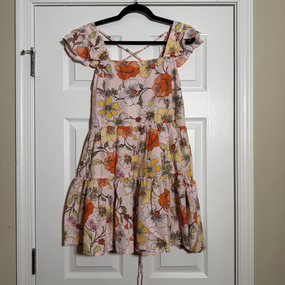 Vibrant Floral Mini Dress - Pink, Orange, Yellow